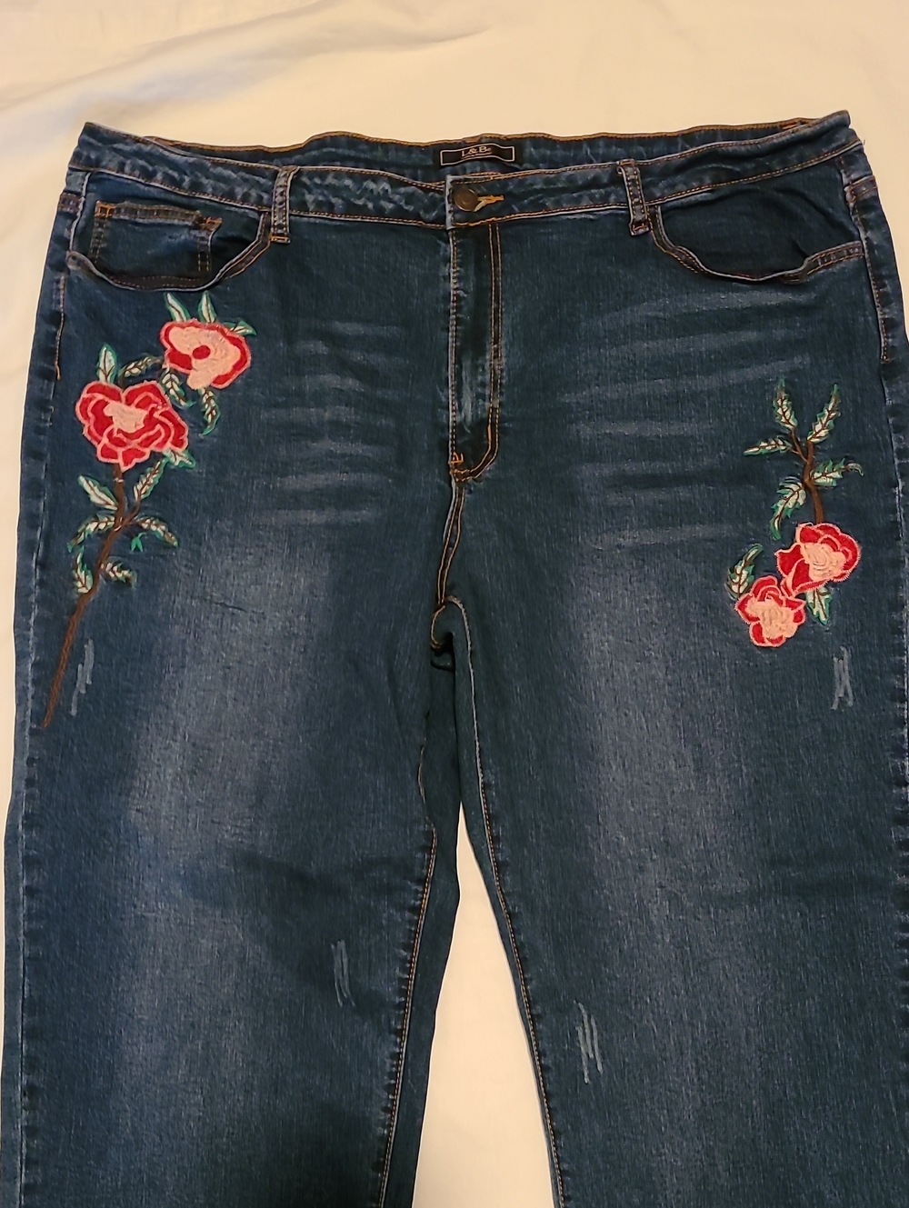 Lucky & Blessed L & B Jeans 24, Flower Embrodery Stretch Blue L17010